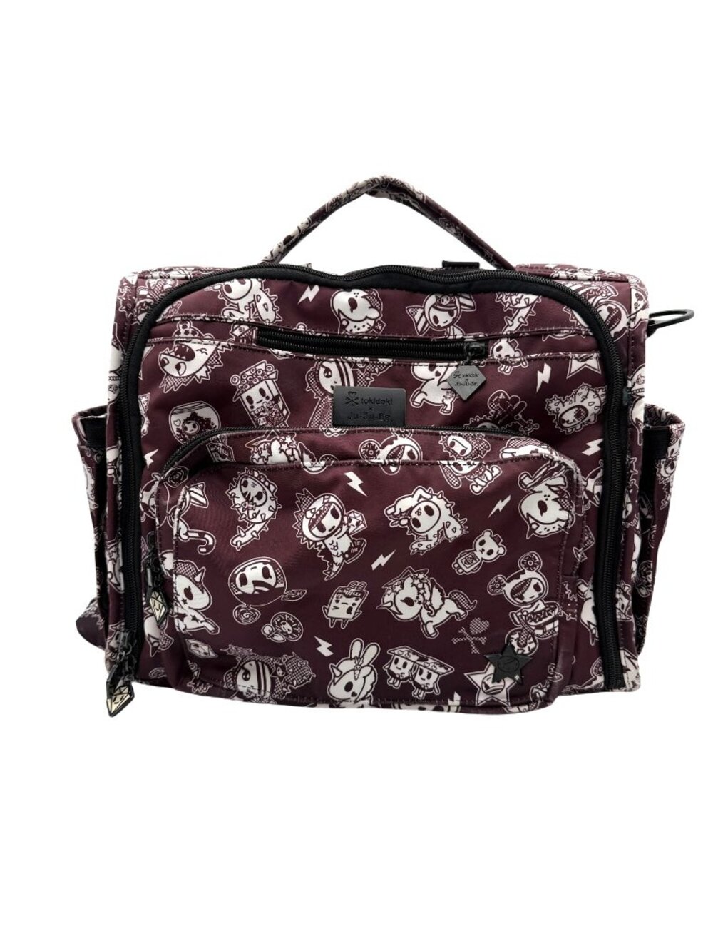 TokiDoki X JuJuBe‎ Queens Court diaper bag maroon white zippered backpack